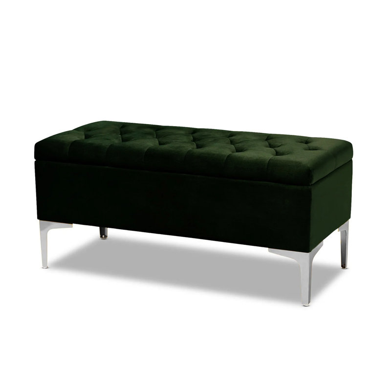 Modena Wide Velvet Tufted Rectangle Ottoman Storage Bench with Legs, Upholstered Multi-Function Footstool Bench for Living Room & Bedroom
