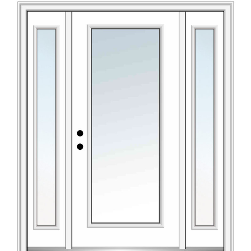Porte d'entrée pré-suspendue en fibre de verre préfinie lisse, H 80 po x l 64 po x P 1,75 po, Blanc brillant