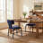 Modern Scandinavian Fabric Upholstered Dining Chairs Curved Backrest Metal Frame Kitchen and Dining Room Chairs, Blue Side Chairs-148177370