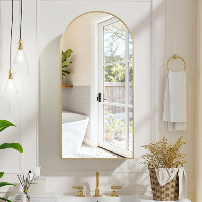 Aishwarya 40 x 80cm Arched Bathroom Mirror Cabinet with Gold Frame