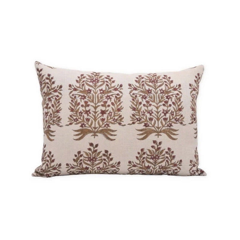 Coussin décoratif à motif de blocs de lin à motif éthique Fab divine - Anar, H 14 po x l 36 po, Anarkali floral