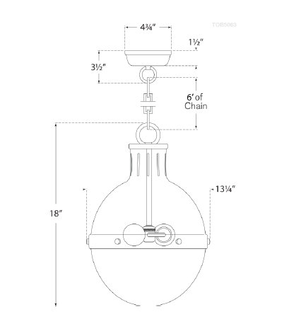 Thomas O'Brien Hicks 1 - Light Small Pendant, Hand-Rubbed Antique Brass, 13.75" H x 16" W x 16" D