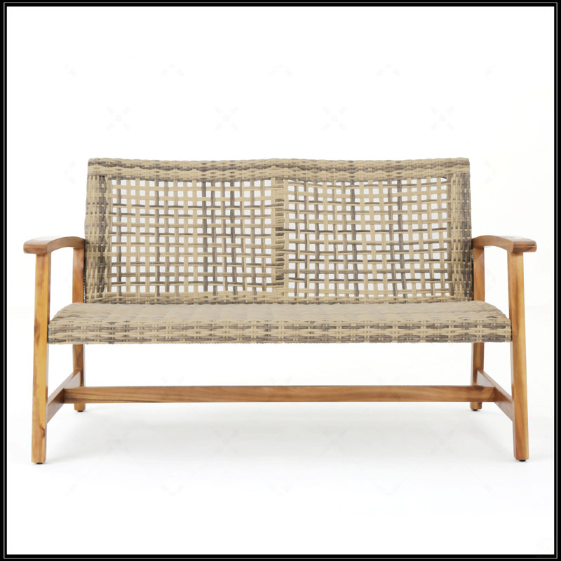 Causeuse Wood + Wicker, Naturel / gris clair
