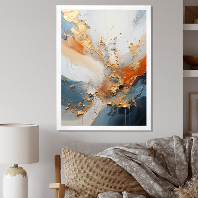 Golden Sunrisre abstrait or et bleu nova I - reproduction d'art sur toile encadrée
