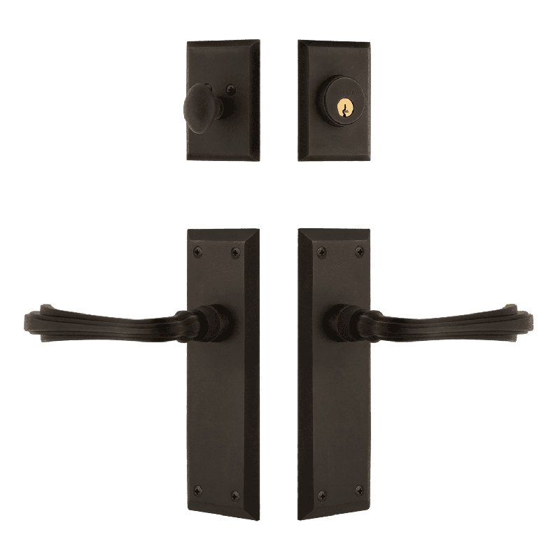 Ensemble d'entrée Nostalgic Warehouse New York avec levier Fleur, Bronze frotté à l'huile, 2.375