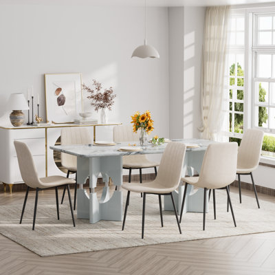 Table en marbre moderne et ensemble de chaises en velours 4/6 pour petits espaces cuisine / appartement / salle à manger