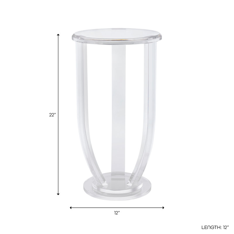 Table d'appoint moderne en acrylique de style Bliss, idéale pour le salon - Pied central rond et étroit, parfaite pour un bureau - 56 cm (22 pouces), transparente