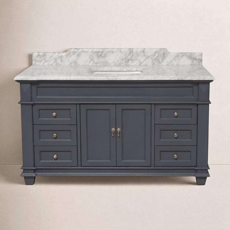 Ensa 60'' Single Bathroom Vanity with Top, Carrara Marble, Marine Gray