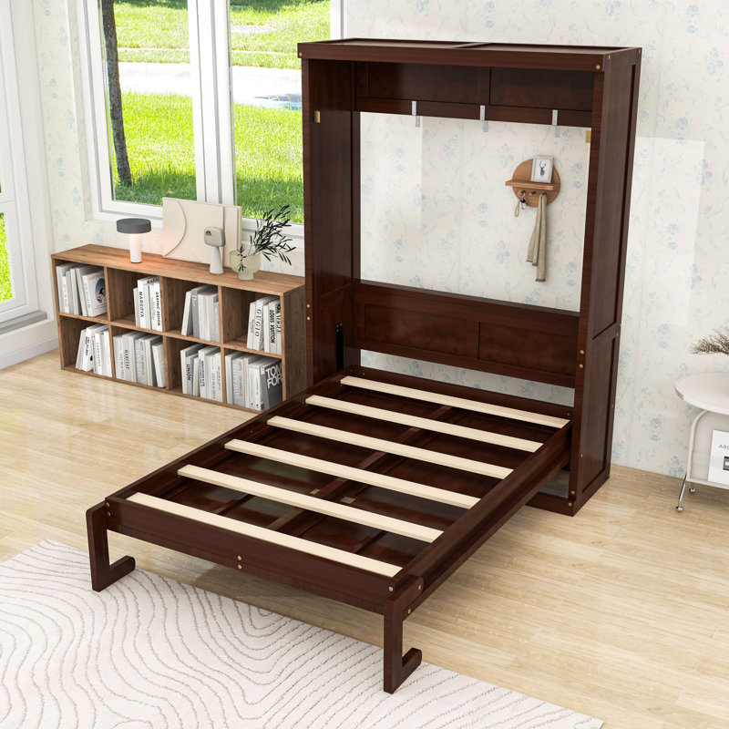 Lit escamotable en bois avec lattes, Lit simple, Espresso