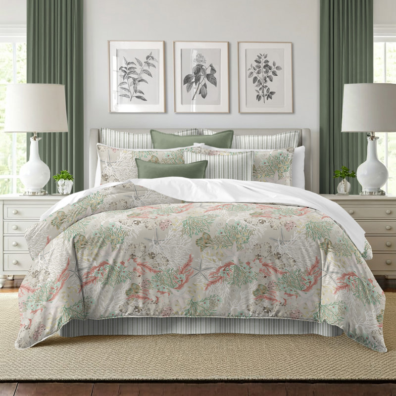 Under The Sea Coral Cotton Comforter Set, Full Comforter + 7 Additional Pieces