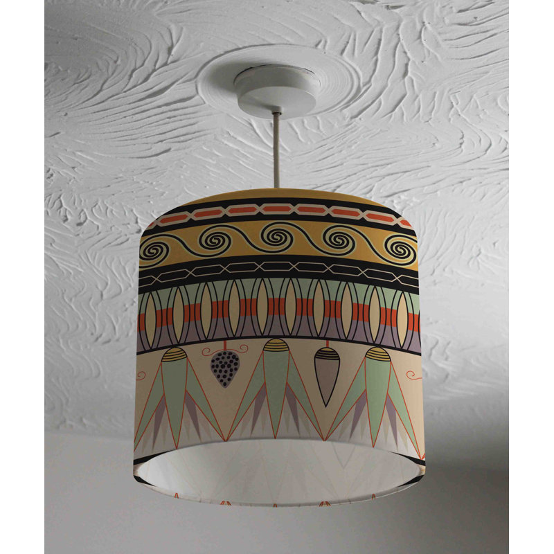 Egyptian Pattern 22cm H Cotton Drum Pendant Shade ( Uno )