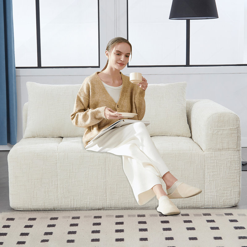 Canapé-lit en chenille confortable et confortable pour la détente et le style dans n'importe quelle pièce, Beige