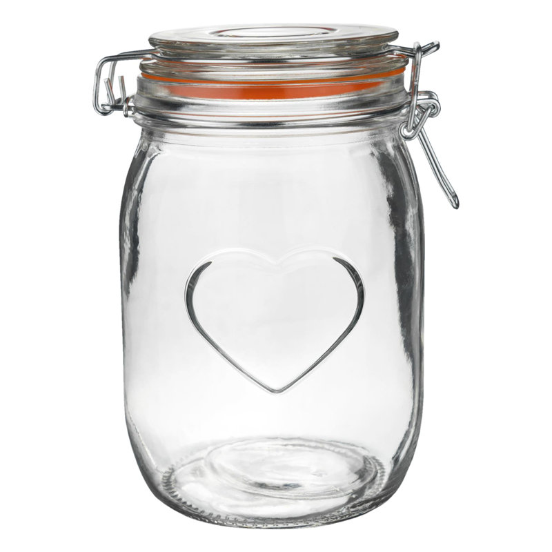 Nicola Spring - Heart Glass Storage Jars with Labels, 17cm H x 10.5cm W x 10.5cm D, Orange
