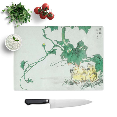 Tempered Glass Two Yellow Chicks by Numata Kashu Chopping Board
