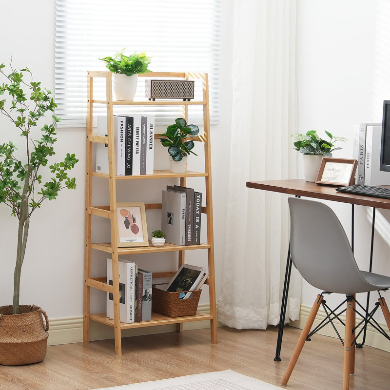 Natural Bamboo 4-Tier Ladder Bookshelf for Plants and Decor
