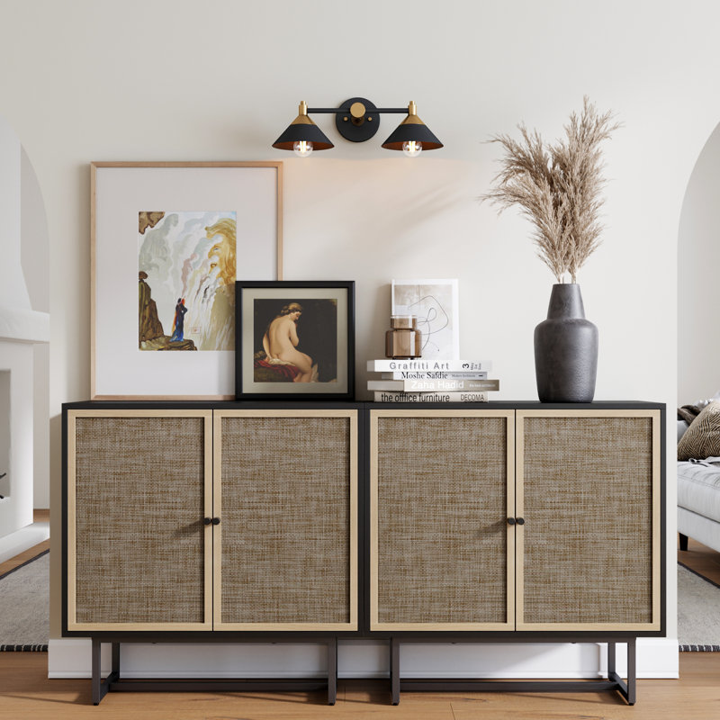 2-Piece Steel Accent Cabinet Set Or TV Stand, Black/Black Oak
