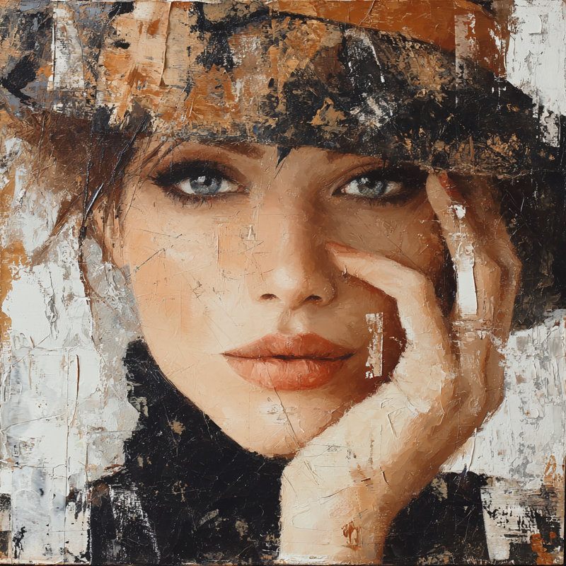«Elegant Woman in Hat», art mural sur toile tendue, H 20 po x l 20 po