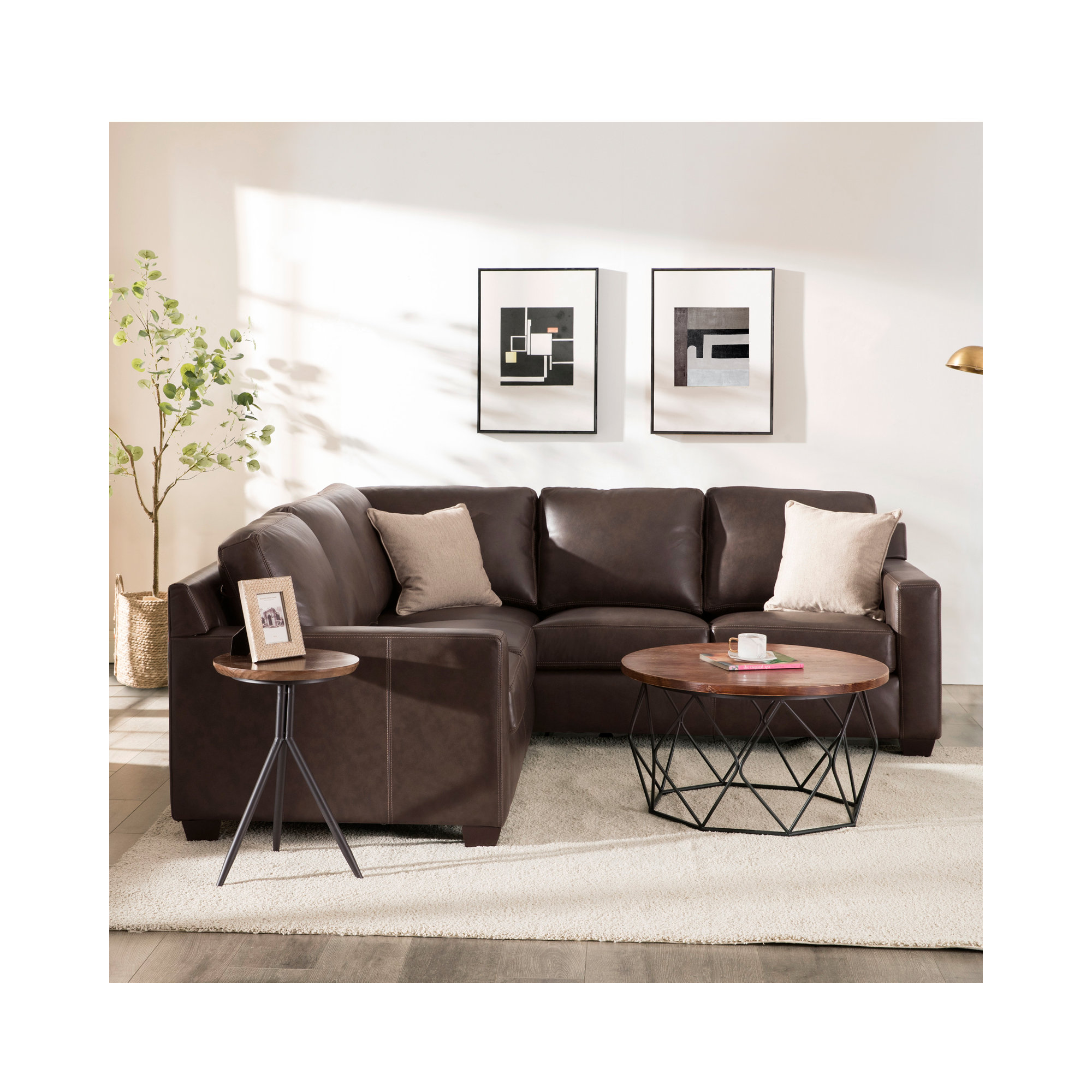 Delores 2 - Piece Upholstered Sectional, Paramount Chocolate Genuine Leather