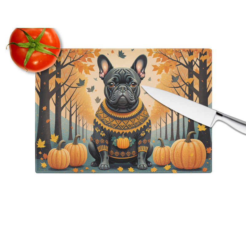 Grande planche à découper en verre Black French Bulldog