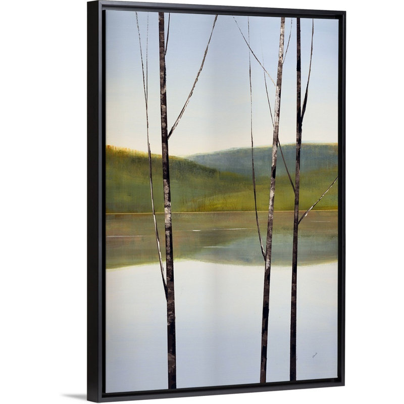 « calme eaux ii », peinture sur toile, Cadre flottant noir, H 31,7 po x l 21,7 po x P 1,75 po