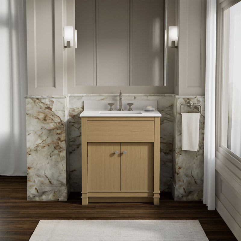 Meuble-lavabo avec lavabo et plateau en quartz Alouette, Brun, 31''