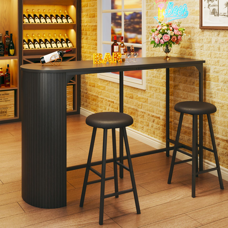 Table de salle à manger à hauteur de comptoir de 55 po avec 2 tabourets et 2 tabourets de 55 po, Noir