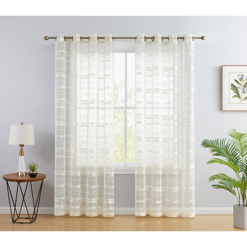 Broadway Striped Sheer Grommet Curtain Panel, 54" W x 54" L, Ivory