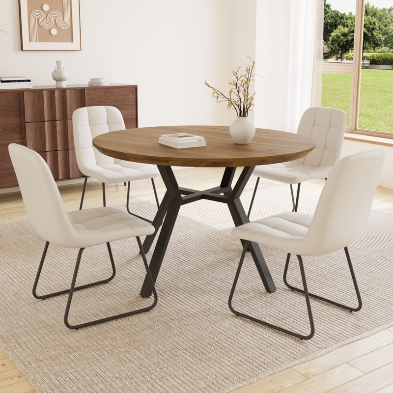 Ensemble de table de salle à manger extensible 43,2 "-59.1" Clanton, table de cuisine ronde Mid-Century, Brun, Blanc