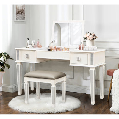 Table de maquillage de chambre à coucher avec miroir - Bureau de coiffeuse en miroir