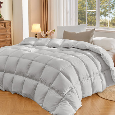 Édredon toutes saisons ultra-moelleux, housse de couette en duvet de plumes de style hôtel avec housse en mélange de coton, chaleur moyenne et hypoallergénique