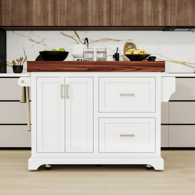 Rolling Kitchen Island Cart with Ample Storage, Adjustable Shelf, Spice Rack and Lockable Wheels
