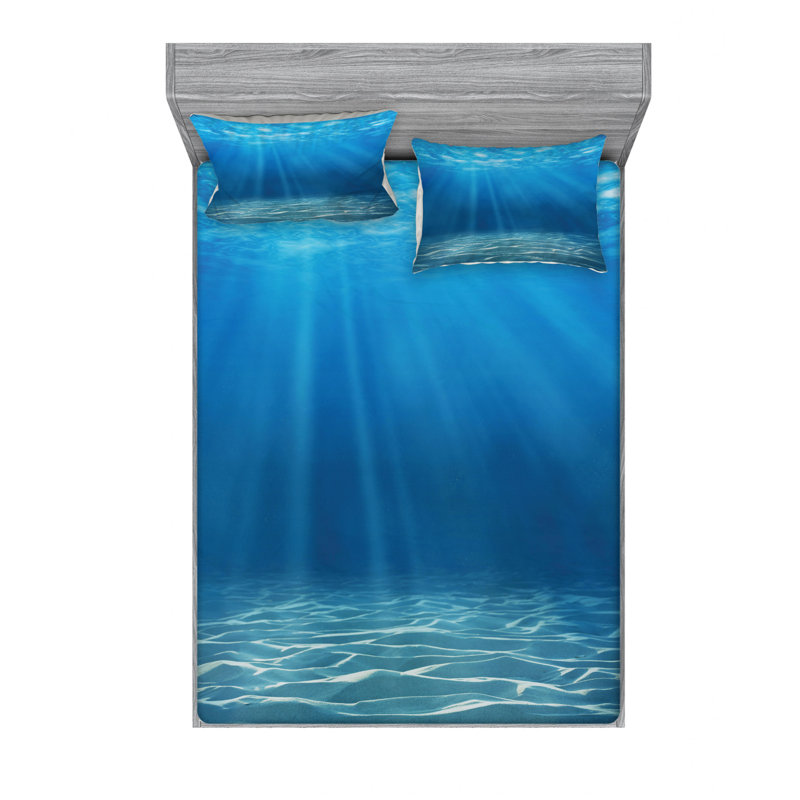Queen Blue Ocean Print Microfiber Bedding Set
