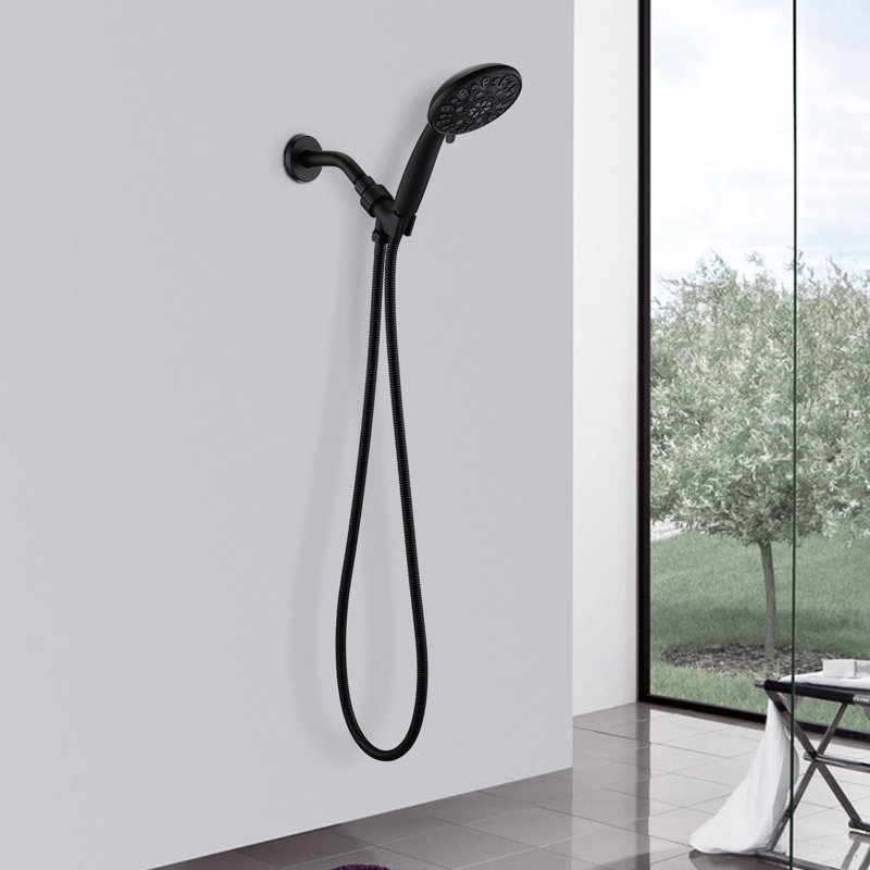 Matte Black Shower Head With 7 Spray Modes, And Lightweight 7-Setting Handheld Shower, Black, Rust- Build