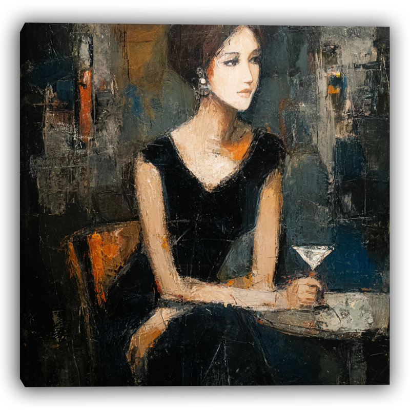 Evening Whisper - Femme avec un martini dans une ambiance sombre, H 20 po x l 20 po