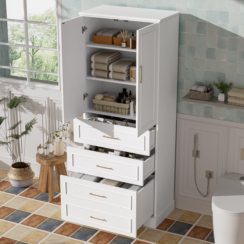 Armoire de salle de bain 72,2 po avec 3 tiroirs, Blanc