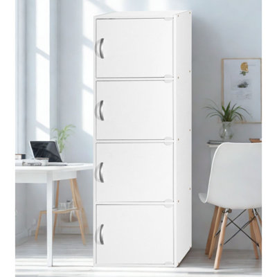 4-Doors, 4-Shelf Bookcase 47.3 in. Tall Enclosed Storage 4-Tier Bookshelf for Home or Office