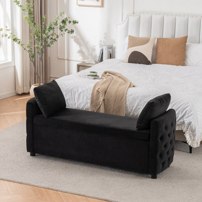 Banc de rangement pour chambre à coucher, banc de bout pour lit très grand 60 po, banc capitonné en velours avec long repose-pieds moderne avec accoudoirs
