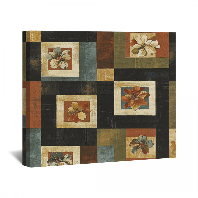 Carrés floraux sur toile tendue - Décoration murale géométrique, H 11 po x l 14 po