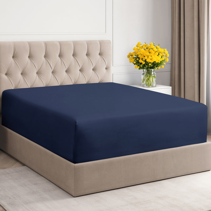 Drap-housse en coton 400 fils à densité de tissage 400, Très grand lit, Bleu marine
