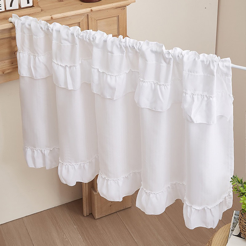 Rideau de café à volants en tissu, White