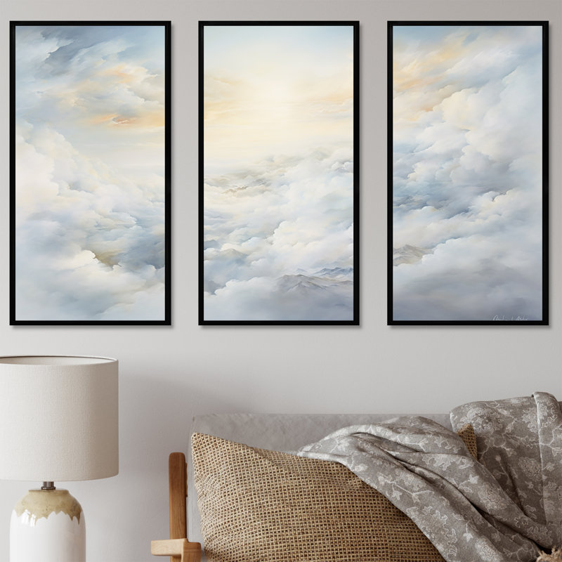 «Clouds Charm In Winter I», ensemble de reproduction d'art mural, Cadre flottant noir, H 28 po x l 36 po x P 1 po