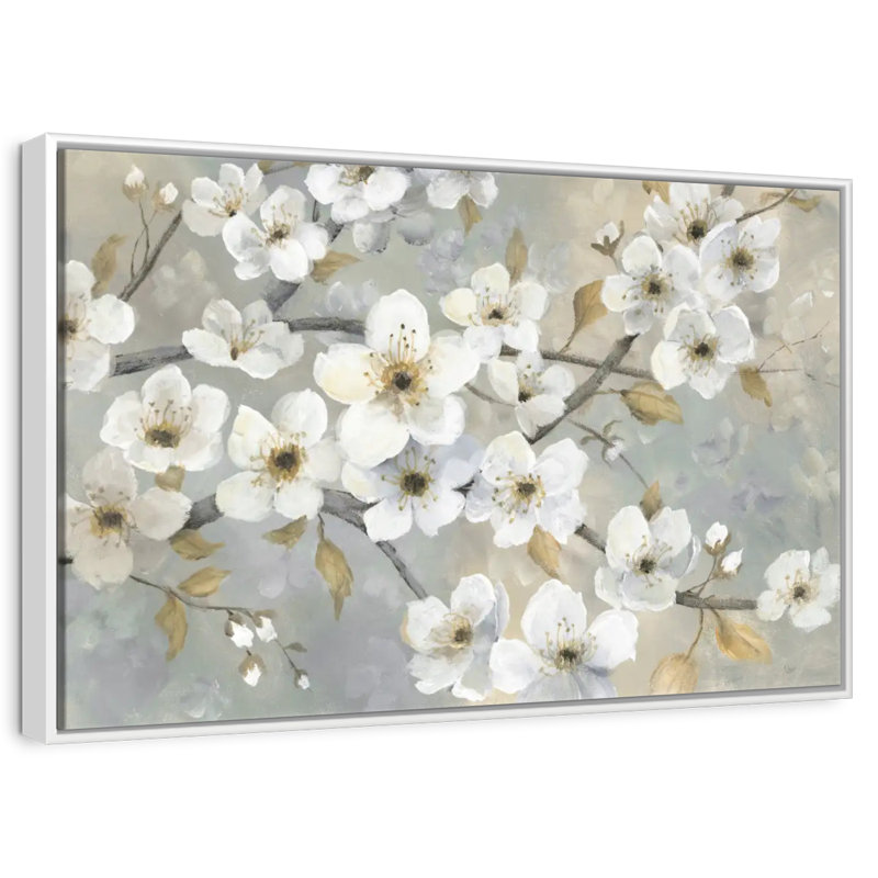 Jardin doré, 43 po x 29 po, Cadre flottant blanc
