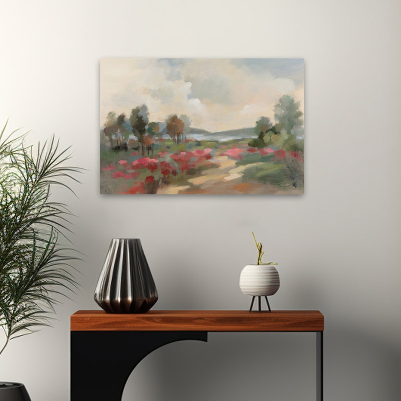 Chemin vers le lac - fleurs florales brunes - gris, H 24 po x l 16 po