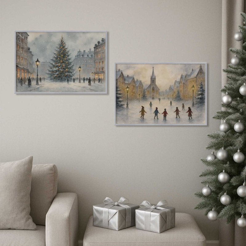 Silent Night Square, reproduction d'art, 12.5" H x 31" W, Noyer