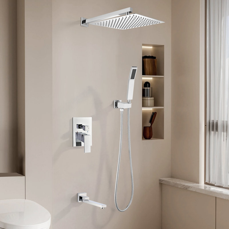 1-Spray Patterns 12 In. Dual Fixed And Handheld Shower Head With Bathtub Faucet 1.8 GPM In Chrome