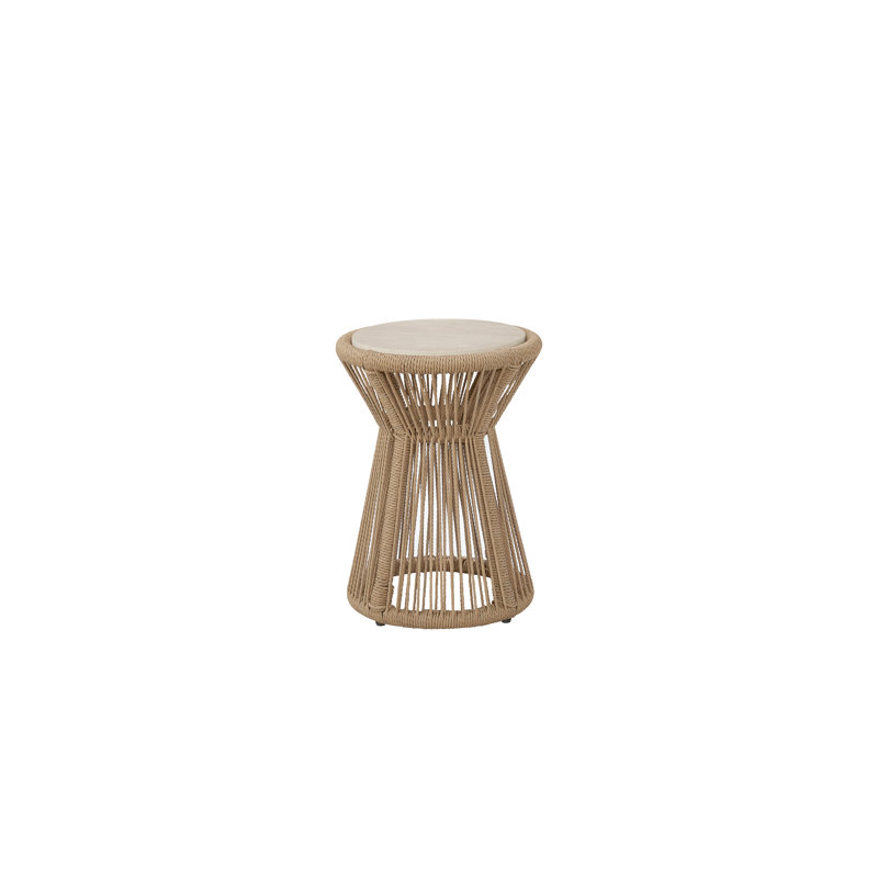 Marielle Rope Spot Table – Natural Rope & Marble Top, American Red Oak, 15.25" Round x 22.5" H