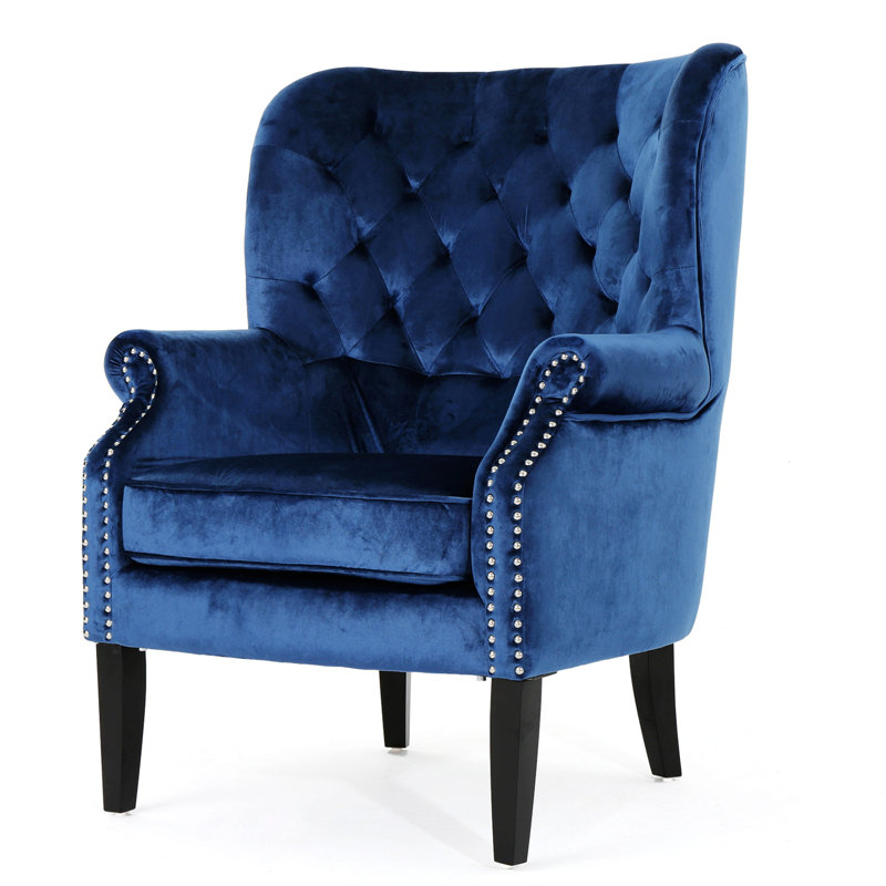 Fauteuil club, fauteuil confortable, Velours bleu Dalayla