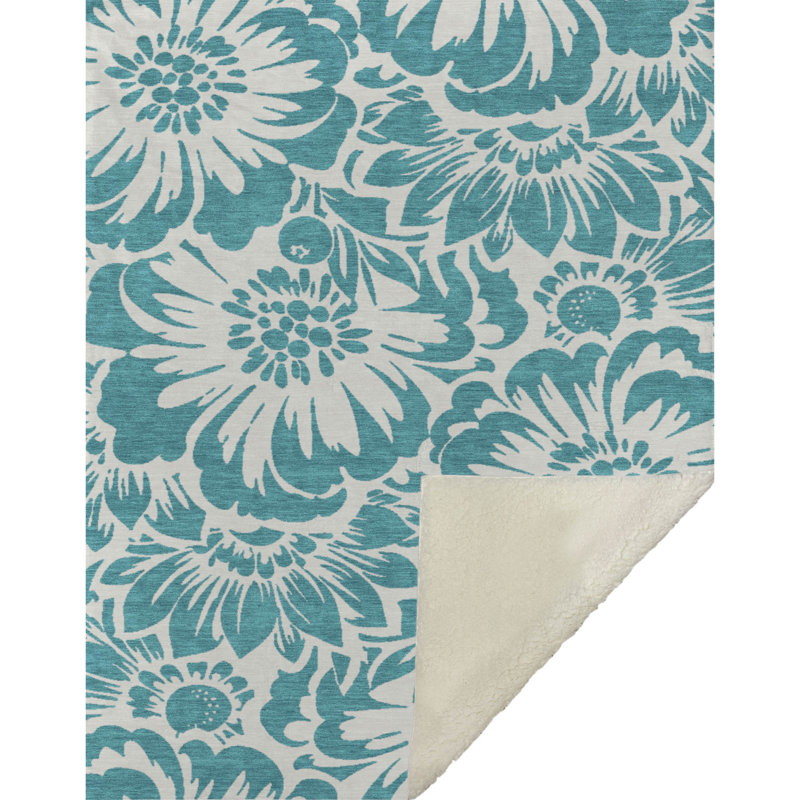 Jeté en sherpa floral Addison, Sarcelle