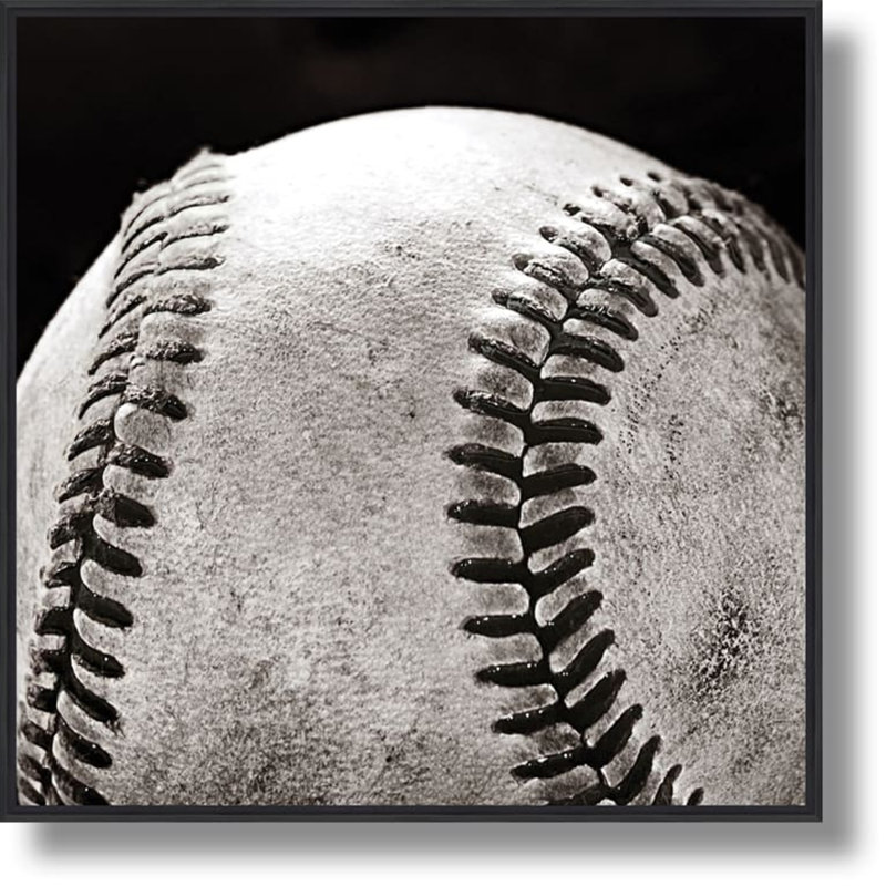 Art mural noir et blanc baseball - 24 po x 24 po - cadre noir