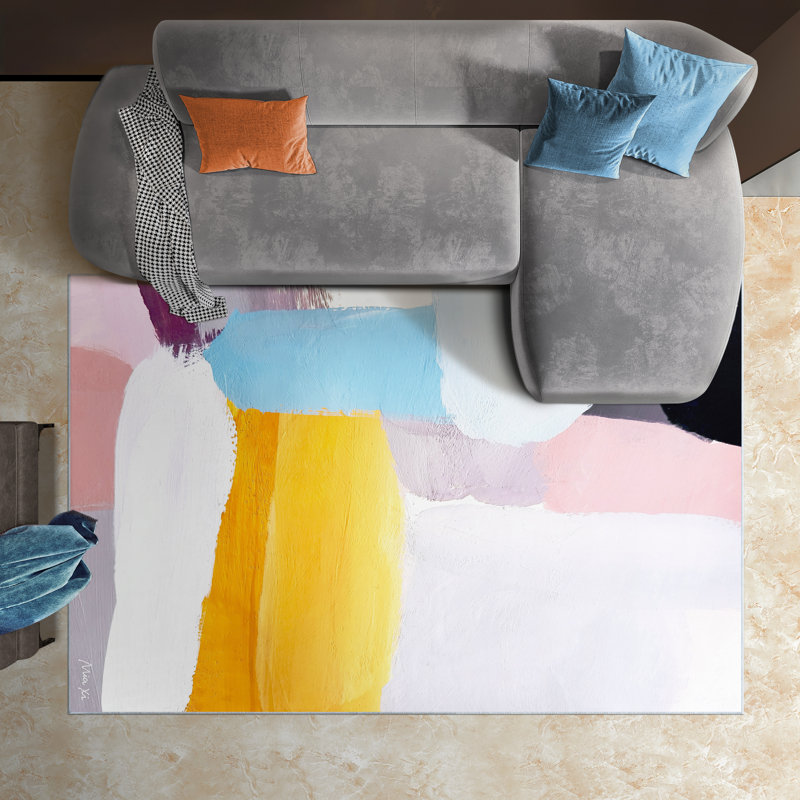 Vibrance I Washable Colour Blocks Art Area Rug size 5'x8', Softness with Non-Slipping Backing, Rectangle 5' x 7'6"